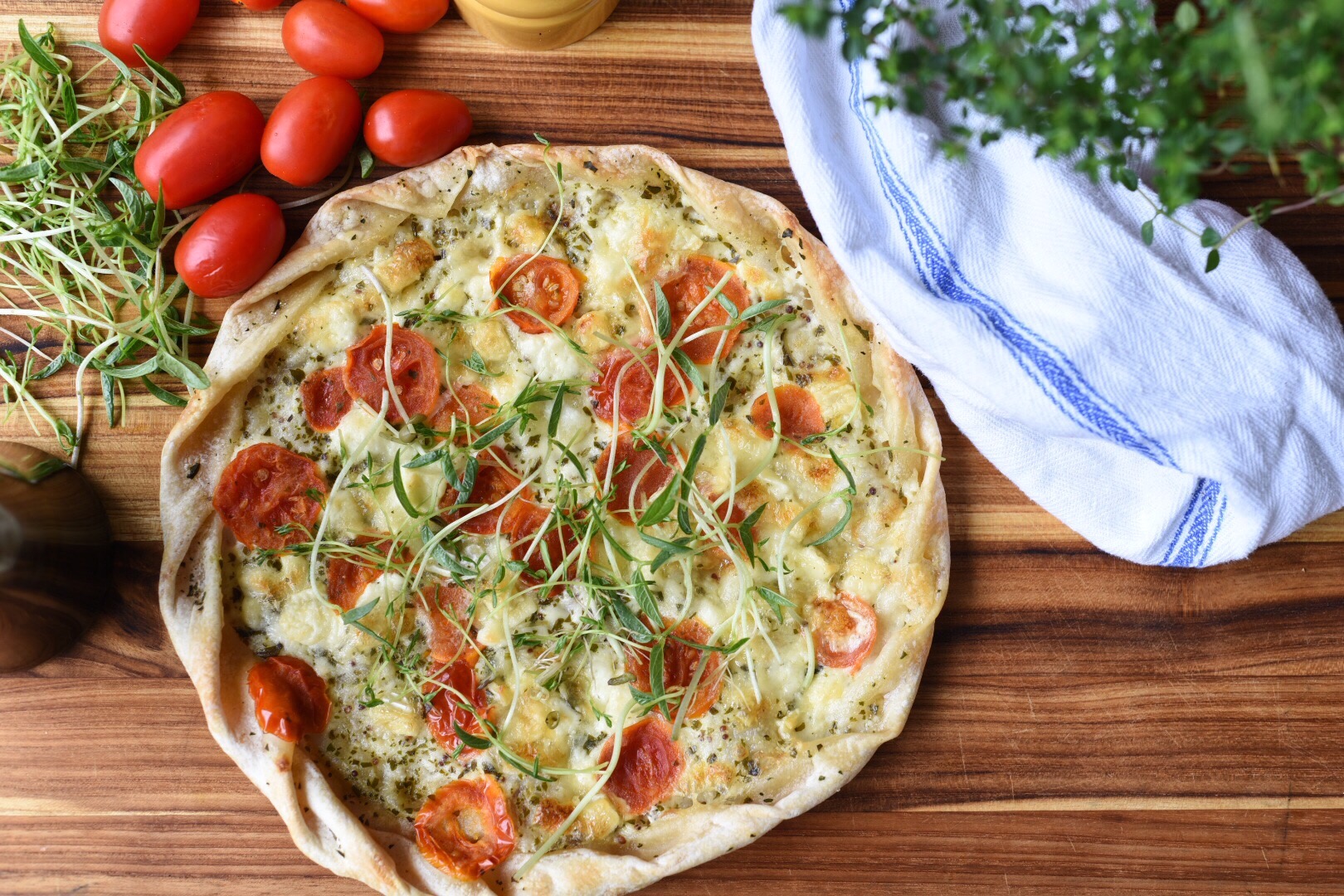 Pesto Flatbread with a Homegrown Microgreens Salad