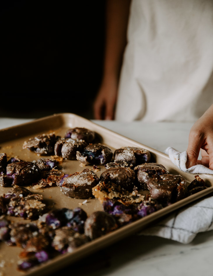 How to Make Smashed Parmesan Purple Potatoes