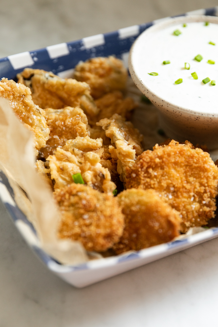 Fried Pickle Chips with Homemade Ranch